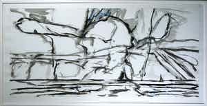 Paul Overhaus - Inkttekening, IJsselmeer I - Ingelijst (Zeer groot) verkocht voor € 1!