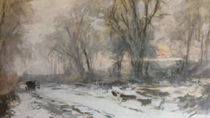 Louis Apol - Winterlandschap met laag staande zon door de bomen kopen? Bied vanaf 850!