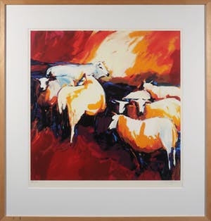 Gerda Elfring - Zeefdruk Schapen - Ingelijst kopen? Bied vanaf 20!