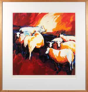 Gerda Elfring - Zeefdruk Schapen - Ingelijst verkocht voor € 20!