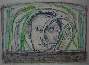 Co Westerik - Kleurenlitho: man tussen grassen - 1995 verkocht voor € 250!