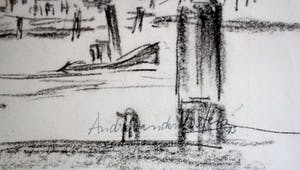 Andre van der Vossen - krijttekening van een landschap met vaart kopen? Bied vanaf 100!