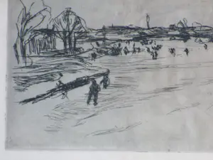 Antoon Derkzen van Angeren - Schaatsers op de uiterwaarden - Ets kopen? Bied vanaf 48!