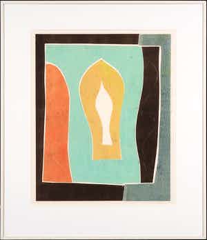 Judith Stolker - Sjabloondruk, Zonder titel - Ingelijst verkocht voor € 40!