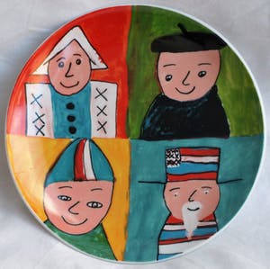 Plateelfabriek Schoonhoven N.V. - 4 Porseleinen bordjes + 1 kopje - Philadelphia kopen? Bied vanaf 1!