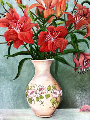 Niet of onleesbaar gesigneerd - Prachtig schilderij - vaas met lelies kopen? Bied vanaf 1!