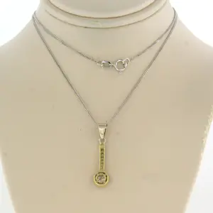 14k wit gouden collier met bicolour gouden hanger met diamant - 45 cm kopen? Bied vanaf 320!