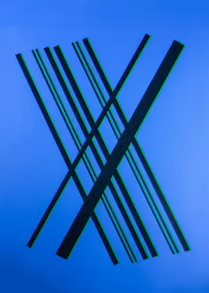 Willem Hussem - Zeefdruk, Compositie met gekruiste lijnen in blauw en zwart - Ingelijst kopen? Bied vanaf 200!