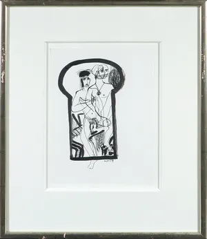 Rachid Ben Ali - Inkttekening, Zonder titel - Ingelijst kopen? Bied vanaf 1!