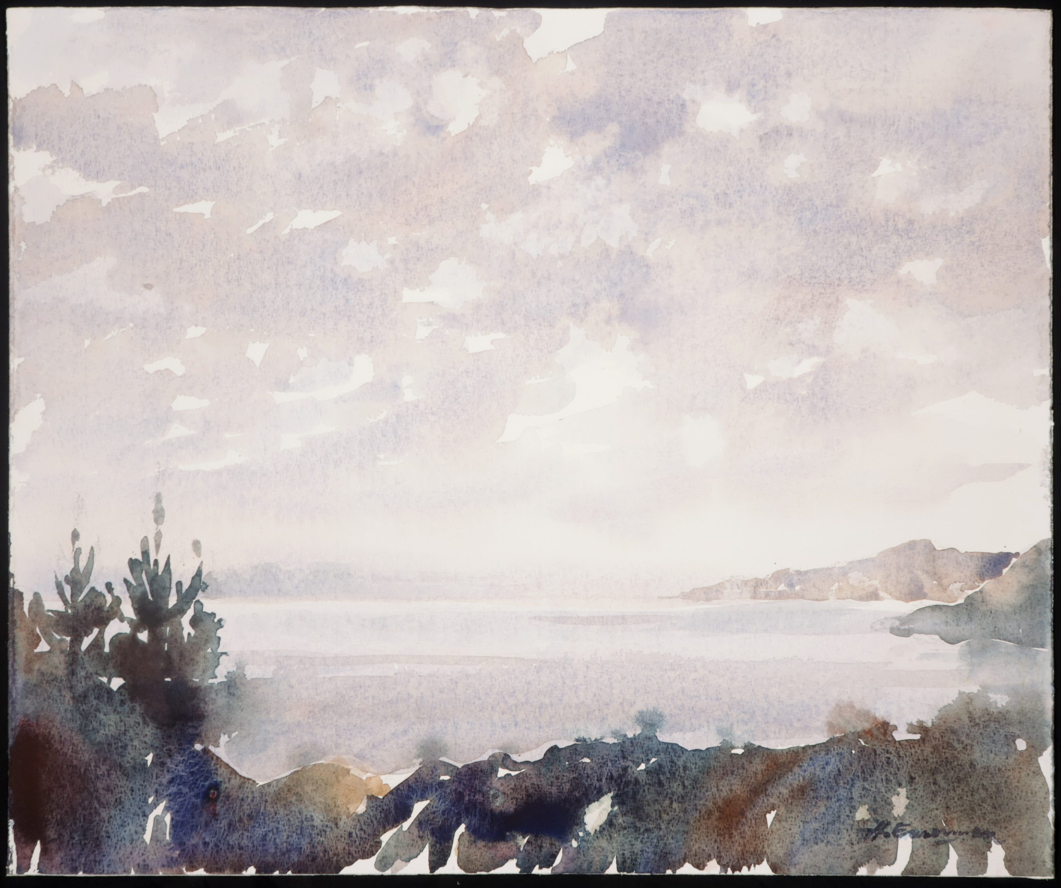 Hen Euverman - Aquarel, Landschap met bergen en water kopen? Bied vanaf 1!