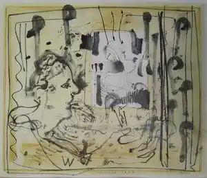 Co Westerik - Compositie met figuren en vlekken verkocht voor € 140!