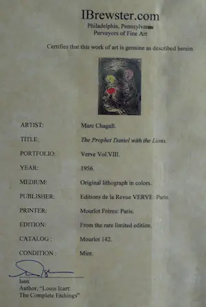 Marc Chagall - Ingelijst , Litho , Le Prophète Daniel avec les lions – Lijst, 76½ x 66½ cm. kopen? Bied vanaf 100!