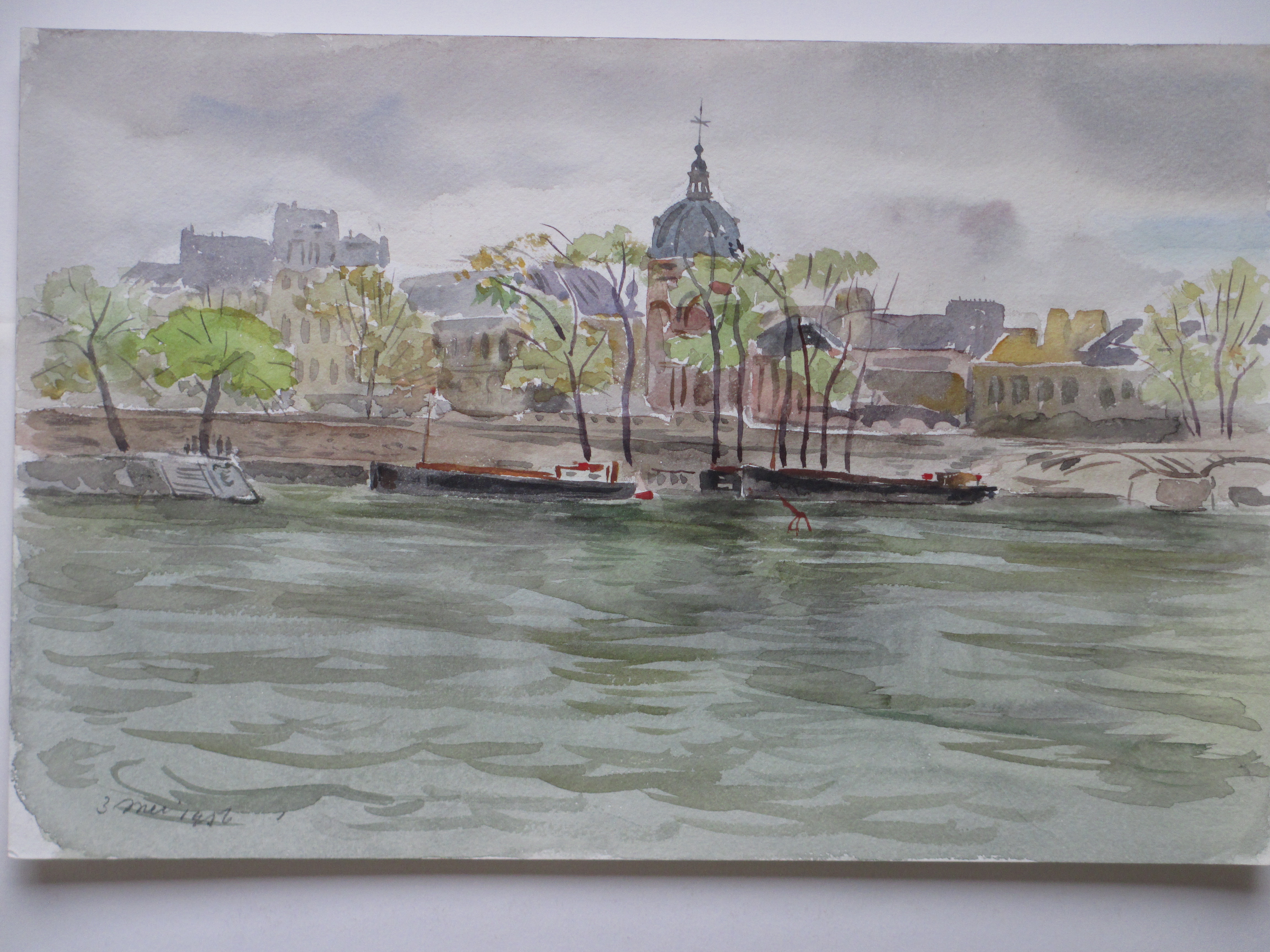 Han Krug - Parijs vanaf de Seine - Aquarel kopen? Bied vanaf 35!