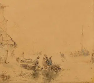 Andreas Schelfhout - IJspret op een bevroren vaart en figuren bij een huis en boot kopen? Bied vanaf 640!