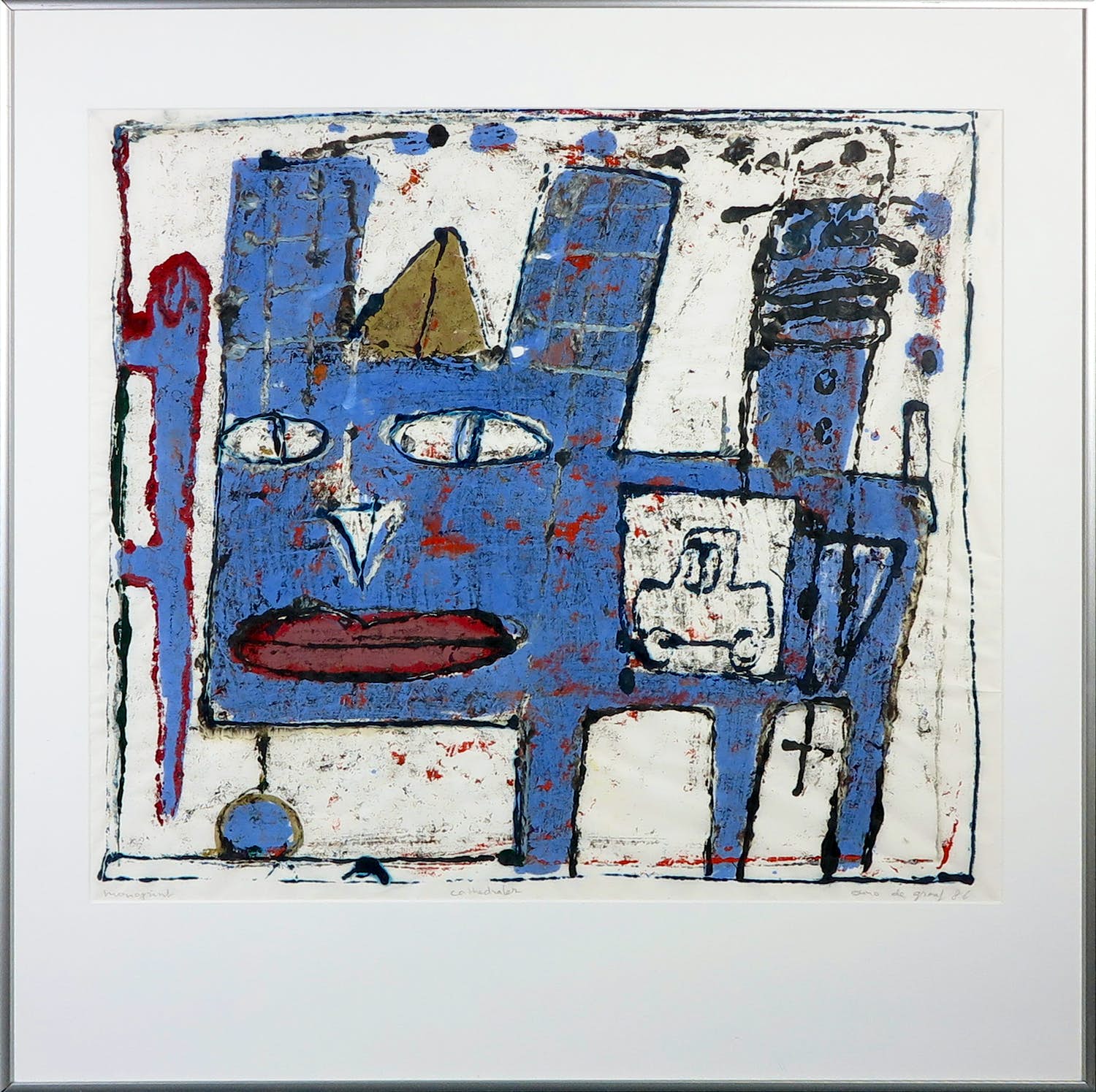 Onno de Graaf - Monotype op Japans papier, Cathedraler - Ingelijst verkocht voor € 1!