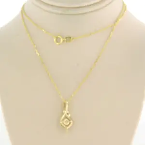 14k geel gouden collier met hanger bezet met diamant 0.06 ct - 45 cm kopen? Bied vanaf 170!