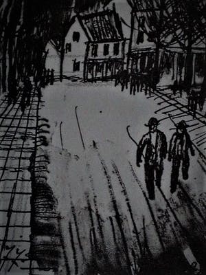 Charles Eyck - Monumentaal Limburgs Kunstenaar - gesign. Houtsnede "Avondwandeling" 1977 kopen? Bied vanaf 10!