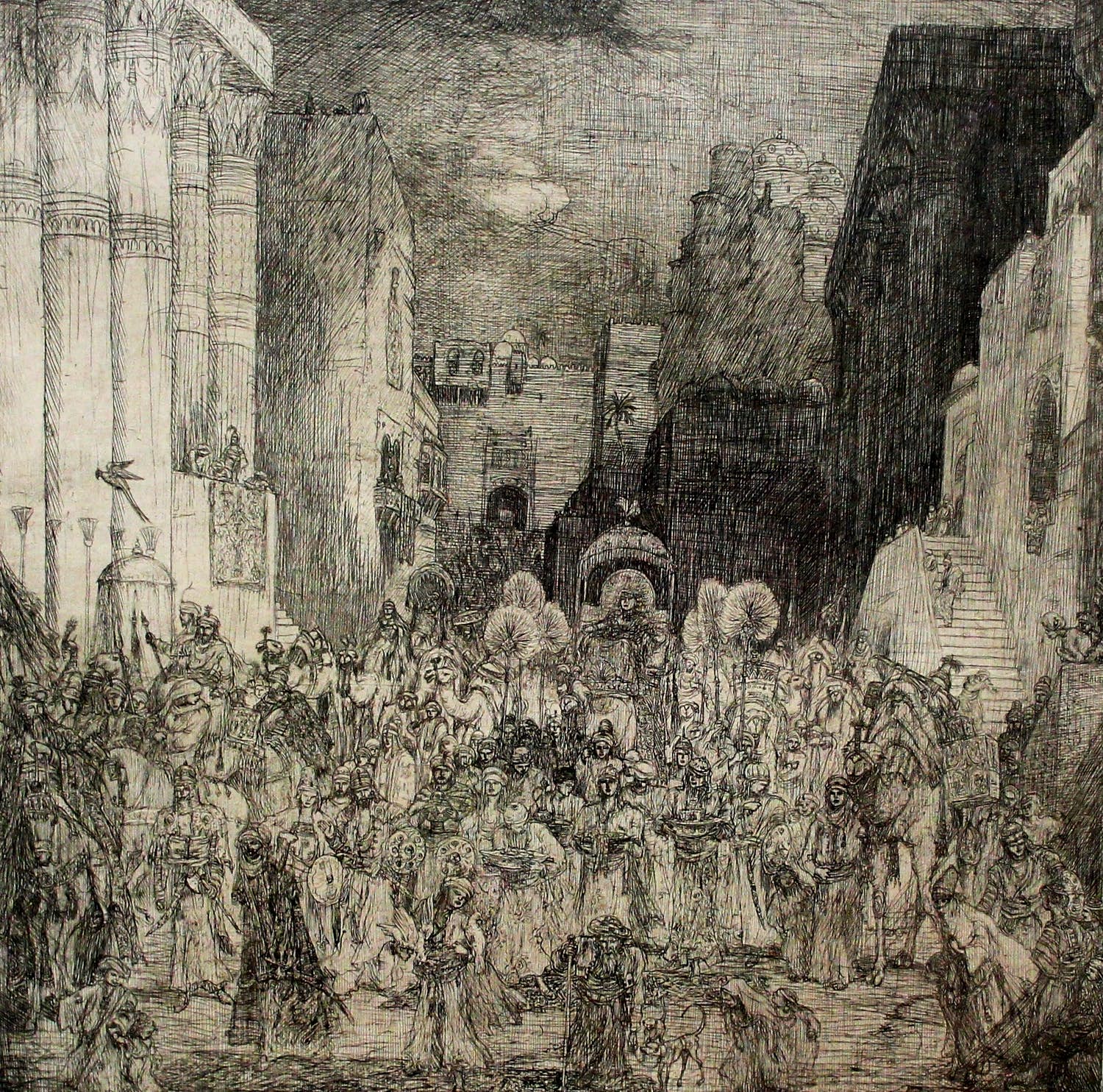 Marius Bauer - ingelijste ets : de koningin van Sheba (keurige lijst) kopen? Bied vanaf 125!