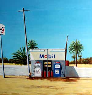 Ton Leenarts - Acryl op doek: Mobil Station (Egypte) - 1981 verkocht voor € 850!