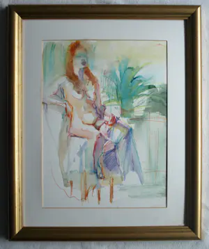 Theodoor Herbert van Putten - Ingelijste aquarel , Vrouw op stoel – 1977 kopen? Bied vanaf 35!