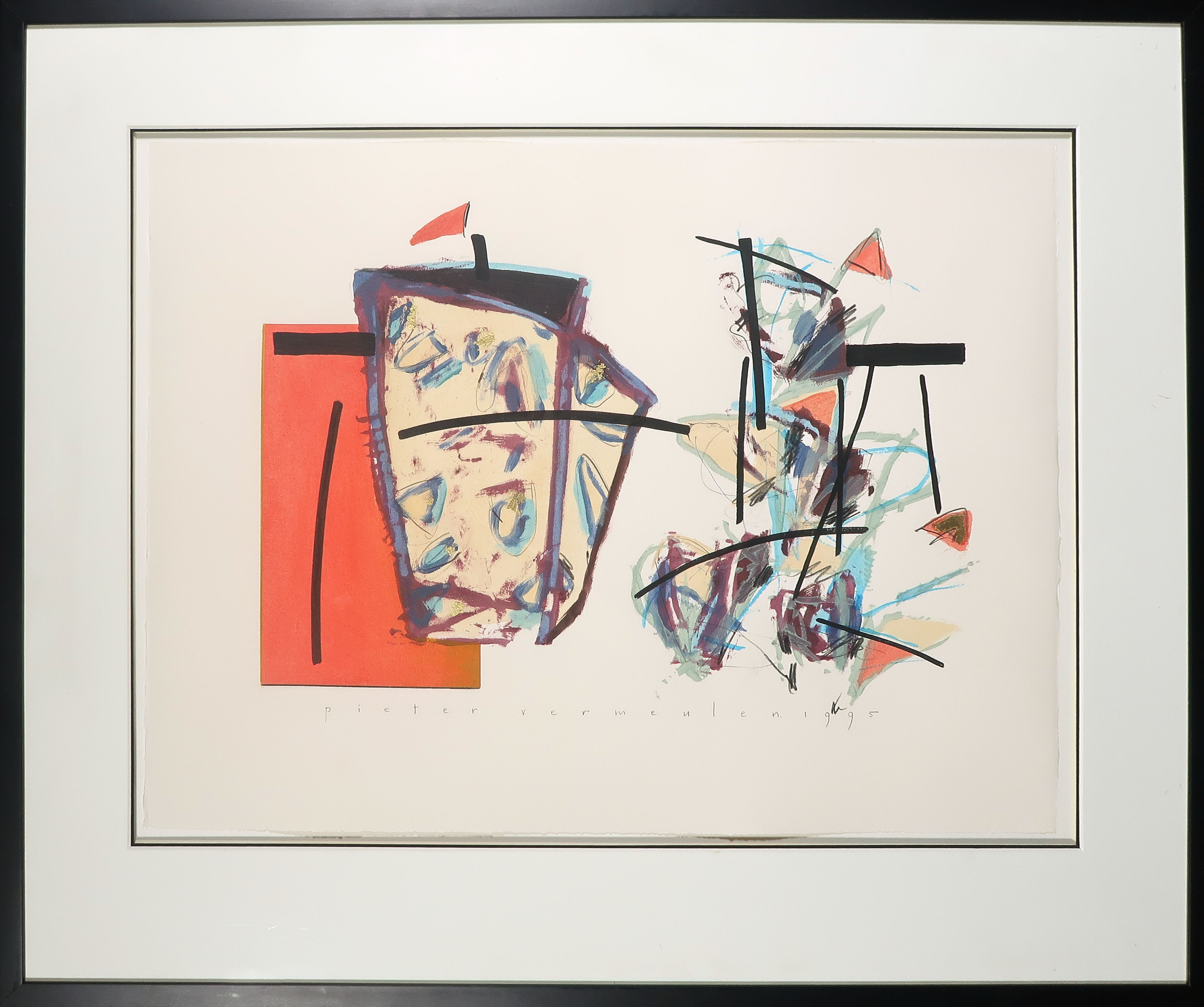 Pieter Vermeulen - Gemengde techniek op papier, Zonder titel - Ingelijst verkocht voor € 1!
