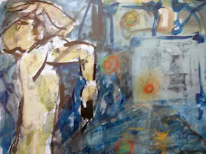 Peter B. van Houten - De schilder jongleert -acryl 1997- kopen? Bied vanaf 150!