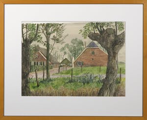 Nic Loning - Aquarel, Stoutenburg - Ingelijst kopen? Bied vanaf 1!