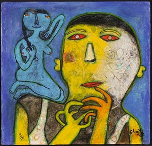 Shahid Parvez - Zeefdruk op paneel, Z.T. twee figuren kopen? Bied vanaf 70!