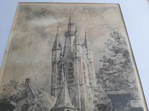 Willem Gerard Hofker - Ets, Prinsenhof en Oude Kerk te Delft kopen? Bied vanaf 45!