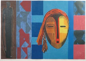 Marianne de Moor - Houtdruk, Yellow mask - Ingelijst (Groot) kopen? Bied vanaf 35!