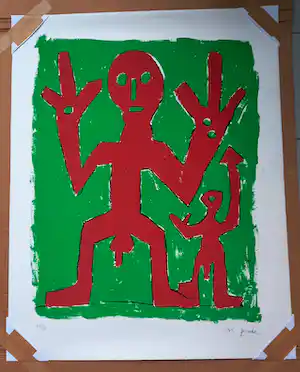 A.R. Penck - Ohne Titel (Peace), Siebdruck, ca. 1995, Grossformat verkauft für € 700!