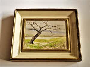 Auguste Donnay - 19e eeuws Belgisch impressionist - aan de oevers van de Maas - fraai gelijst verkocht voor € 89!