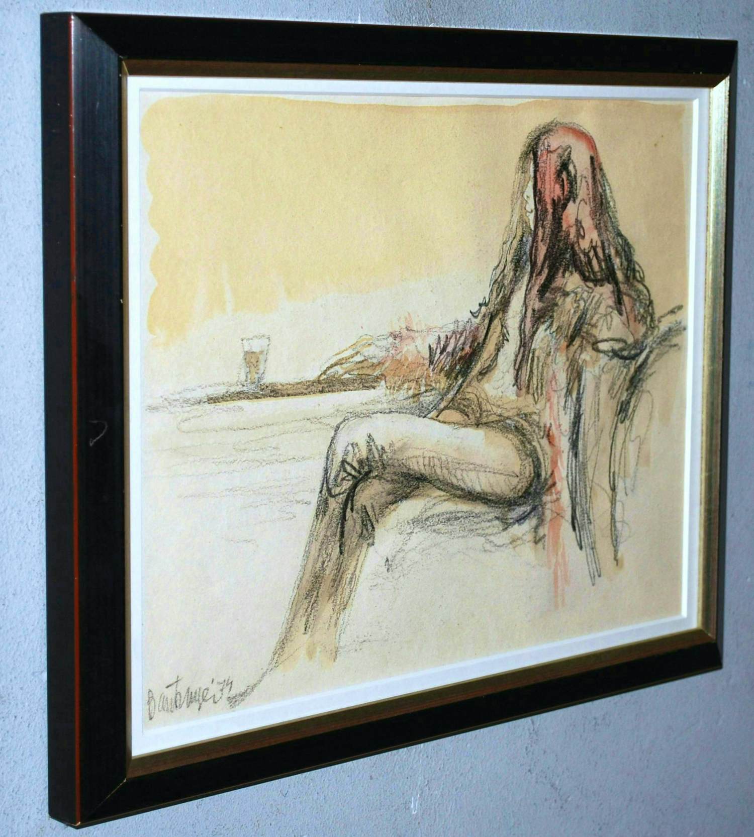 Cees Bantzinger - meisje in café 1974 - tekening met aquarel - mooi ingelijst- incl hardcoverboek kopen? Bied vanaf 120!