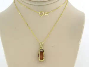 14k gouden collier met een hanger met citrien en single cut geslepen diamant kopen? Bied vanaf 190!
