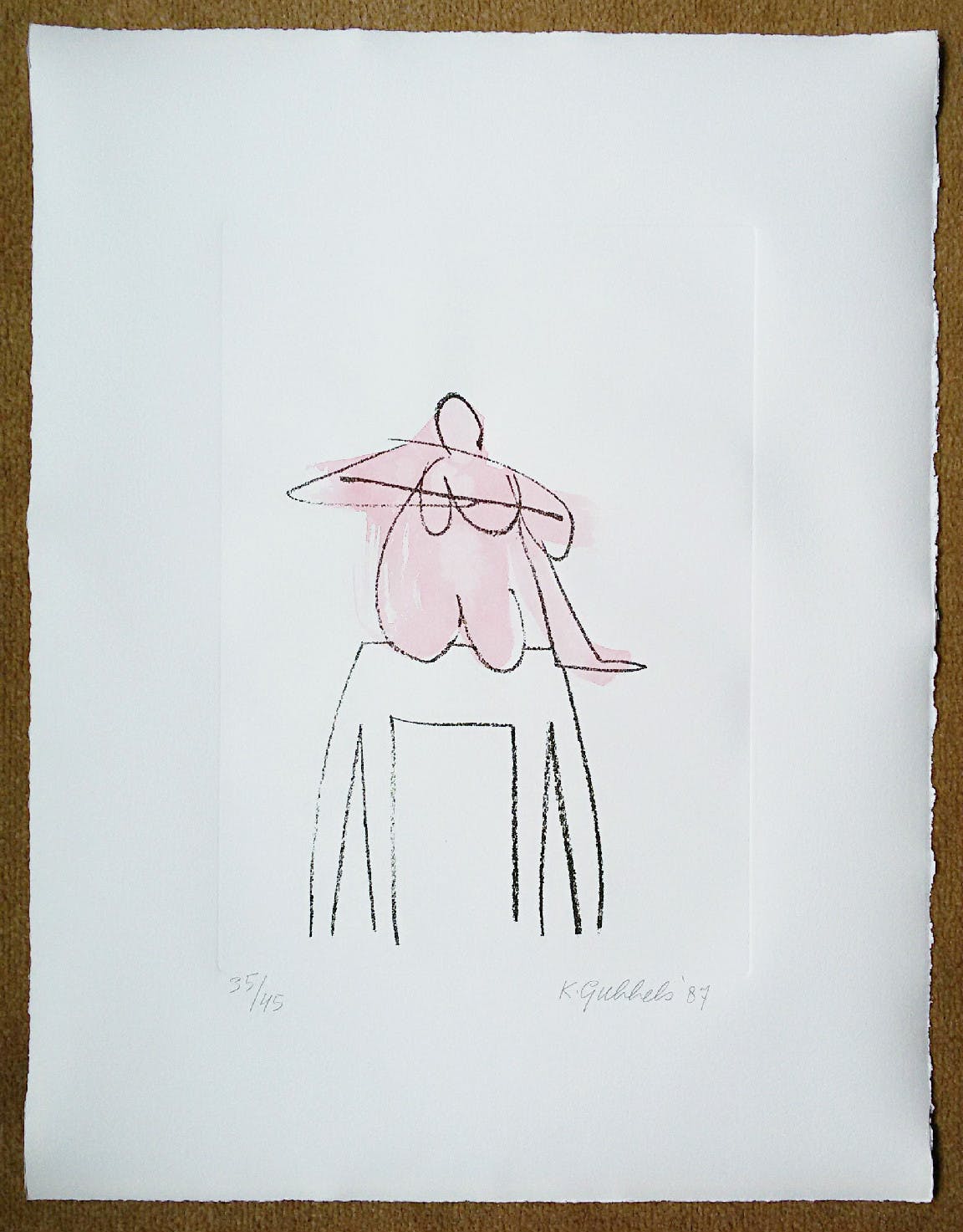 Klaas Gubbels - Naakt op tafel, met de hand geaquarelleerde ets kopen? Bied vanaf 1!