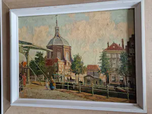 Pieter Wagemans - omstreeks 1920 - olieverf op doek "Zonnig Leiden met Marekerk" gesigneerd kaufen? Bieten Sie von 70!