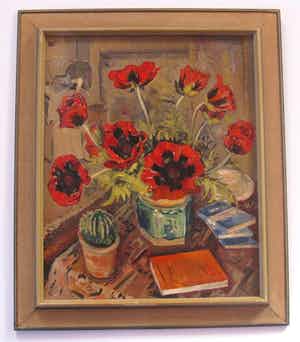 Tjomme E. de Vries - Stilleven Interieur olieverf op doek uit 1938 door Tjomme de Vries verkocht voor € 220!