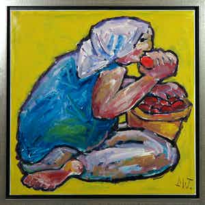 Martin van Wordragen - Gemengde techniek op doek, Oogst tijd - Ingelijst (Groot) verkocht voor € 200!