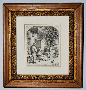 Adriaen van Ostade - De Garenwindster voor haar deur (1684) - ets verkauft für € 50!