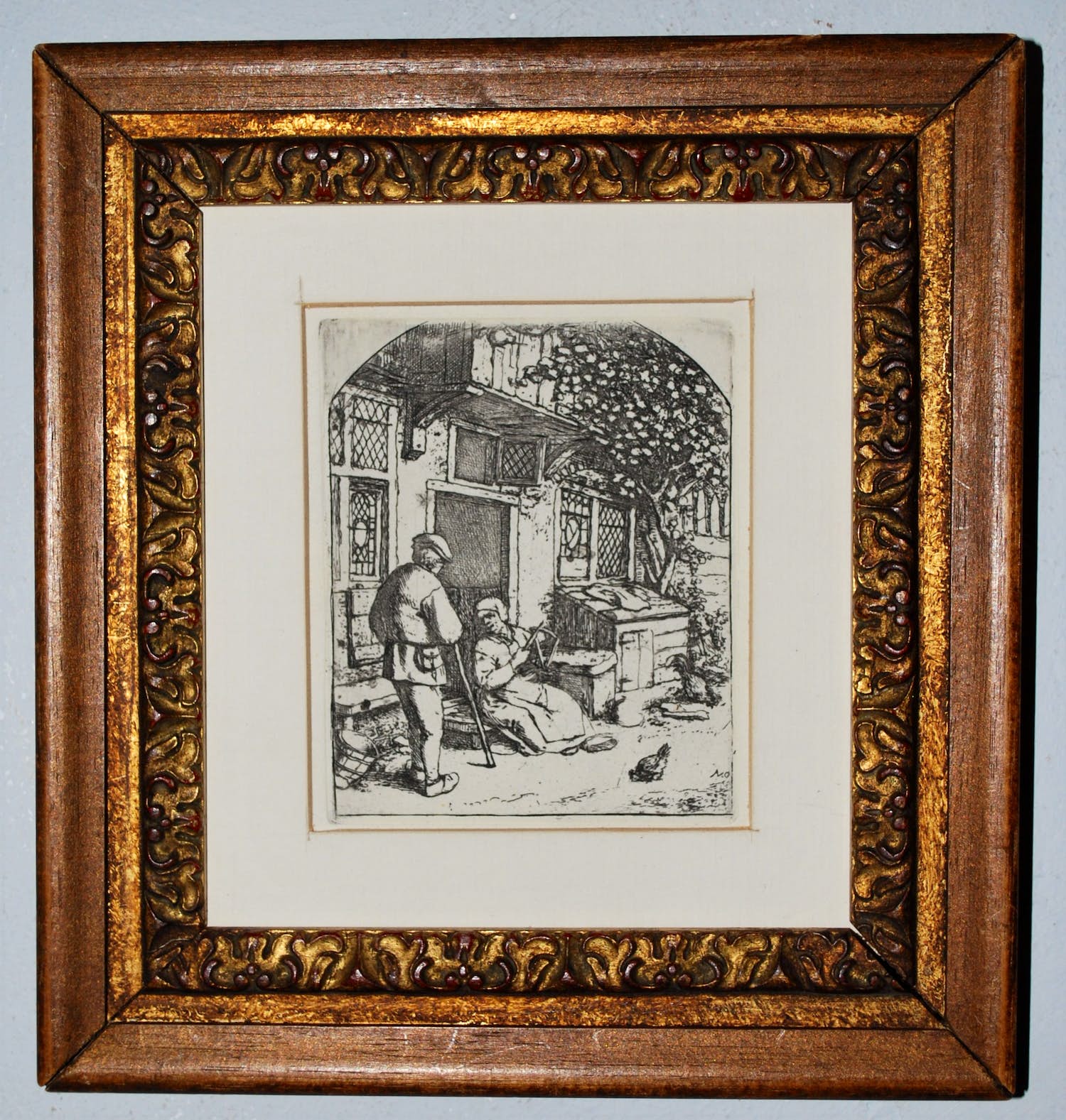 Adriaen van Ostade - De Garenwindster voor haar deur (1684) - ets verkocht voor € 50!