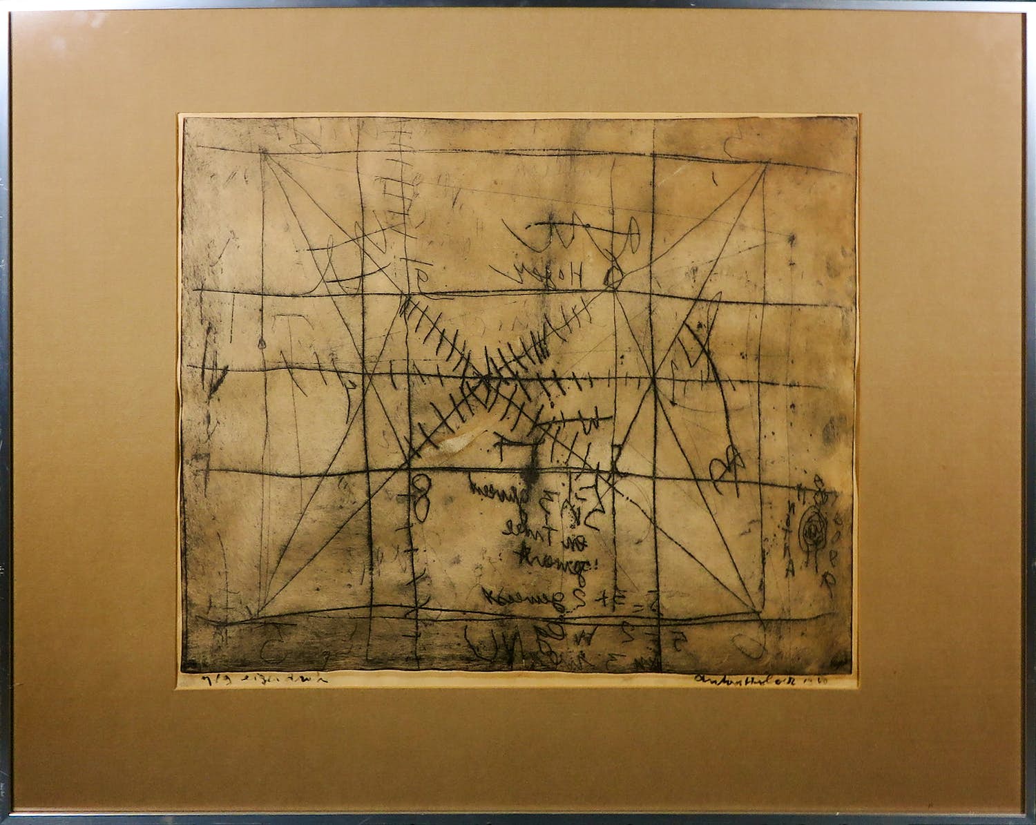 Anton Heyboer - Ets, Abstracte compositie - Ingelijst verkocht voor € 200!