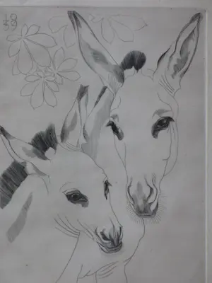 Engelien Reitsma-Valenca - Twee ezels - Kopergravure kopen? Bied vanaf 45!