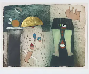 Michel van Overbeeke - Ets en aquatint met bladgoud, Home sweet home - Ingelijst kopen? Bied vanaf 50!