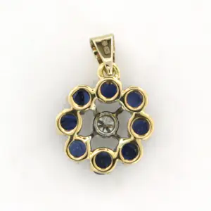 14k goud met platina hanger met saffier en briljant geslepen diamant kopen? Bied vanaf 410!