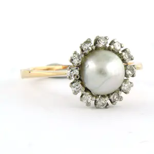 18k bicolor gouden entourage ring met mabe parel en diamant 0.20 ct - rm 18.25 kopen? Bied vanaf 280!