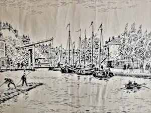 Charles J. Kemper - Grote inkt-tekening "Rotterdam Coolsingel 1856" gesigneerd kopen? Bied vanaf 27!