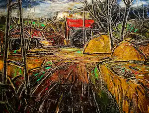Jan Baartmans - Krachtig expressionistisch 1930 olieverf "Landschap bij invallende avond" verkauft für € 149!