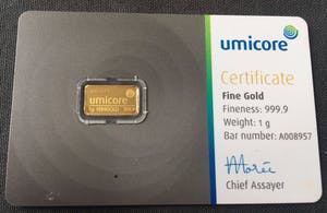 24K Goud - 1 gram fijngouden bullion Umicore kopen? Bied vanaf 37!