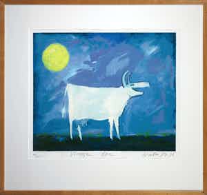 Wouter Stips - Zeefdruk, Vrolijke koe - Ingelijst verkocht voor € 40!