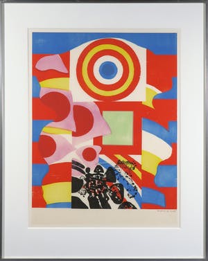 Jef Diederen - Houtsnede op rijstpapier, Abstracte compositie - Ingelijst kopen? Bied vanaf 50!